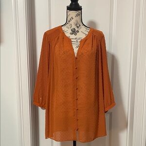 Orange Sheer Button-Up Women's Top